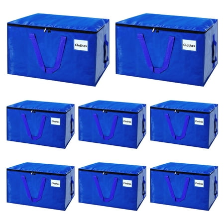 

WeGuard 8 Pack Extra Large Moving Bags with Strong Zippers and Handles Collapsible Moving Supplies Heavy Duty Storage Totes for Space Saving Moving Storage Blue