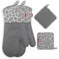 thumbnail image 1 of Silicone Oven Gloves, Heat Resistant Barbecue Gloves 1 Pair and 2 Pot Holders, Perfect for Grill BBQ Kitchen Oven Cooking (Gray), 1 of 5