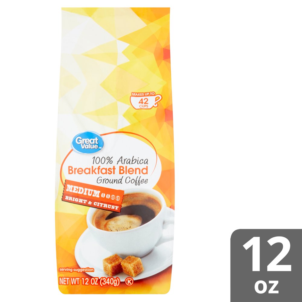 Great Value 100 Arabica Breakfast Blend Medium Ground Coffee, 12 oz