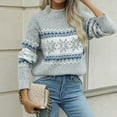 thumbnail image 6 of Lightweight Sweaters for Women Snowflake Fashion Fair Isle High Neck Christmas Sweater Loose Comfortable Fall Winter Long Sleeve Pullovers Top Multicolor, 6 of 9