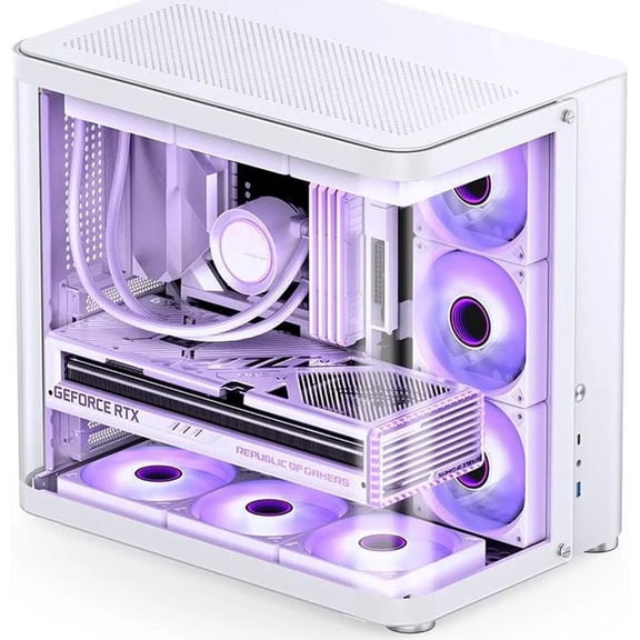 Giizhmy Dual-Chamber Gaming Computer Case with Liquid Cooling, White, 1 Count, 1 Pack