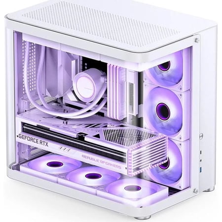 Giizhmy Dual-Chamber Gaming Computer Case with Liquid Cooling, White, 1 Count, 1 Pack
