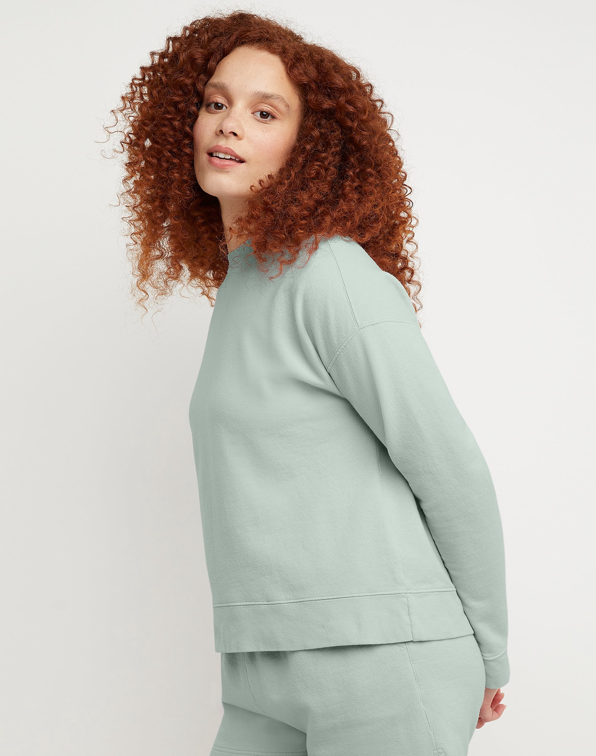 Hanes Women's Garment Dyed Fleece Sweatshirt Antique Jade 2XL