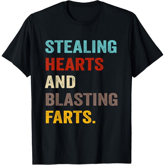 Stealing Hearts And Blasting Farts Retro Vintage T-ShirtMen and women, Black T-shirt, size: Extra large