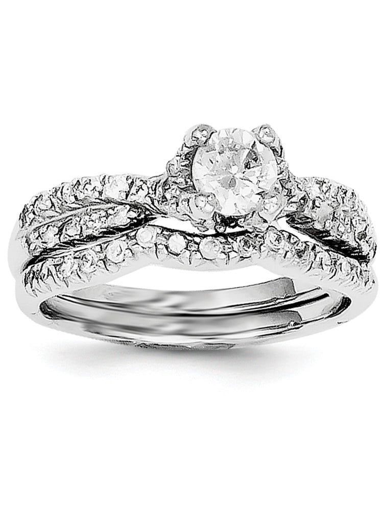 925 Sterling Silver 2-Piece Cubic Zirconia Wedding Set Ring Size-8