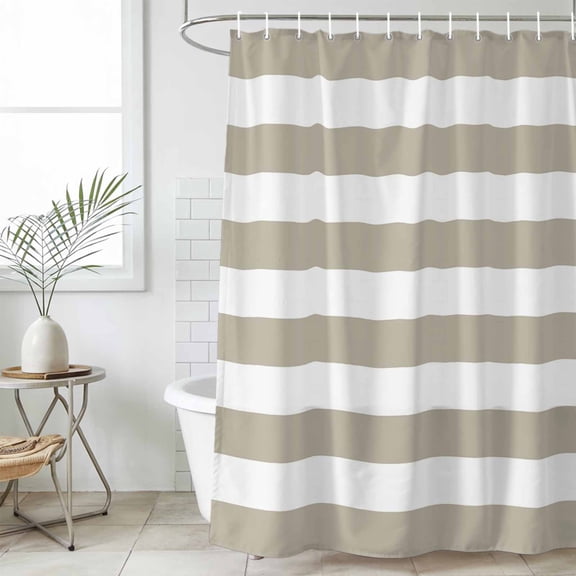 Beige Stripes Waterproof Fabric Shower Curtain, Simple Beige White Texture Waterproof Fabric Shower Curtain for Bathroom Curtains Bathtubs Hotel Washable Shower Curtains with 12 Hooks Standard 72x72