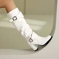 thumbnail image 6 of Mostsola Slouchy Boots for Women Buckle Strappy Zip up Mid Calf Boots Block Heel Tall Boots, 6 of 9