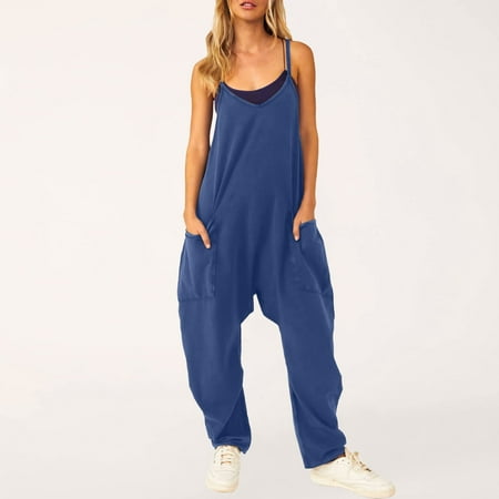 MITCOWBOY Body Suit  Women s Casual Jumpsuit Spaghetti Straps Wide Leg Romper V Neck Spaghetti Straps Romper Sleeveless Long Jumpsuit  Long Sleeve Bodysuit  Overalls Women  Blue 2Xl
