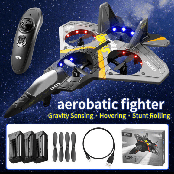 V17 Remote Control Plane 2.4Ghz Foam RC Airplanes Helicopter Quadcopter, Spinning Drone with Cool Light, Gifts for Kids Adults