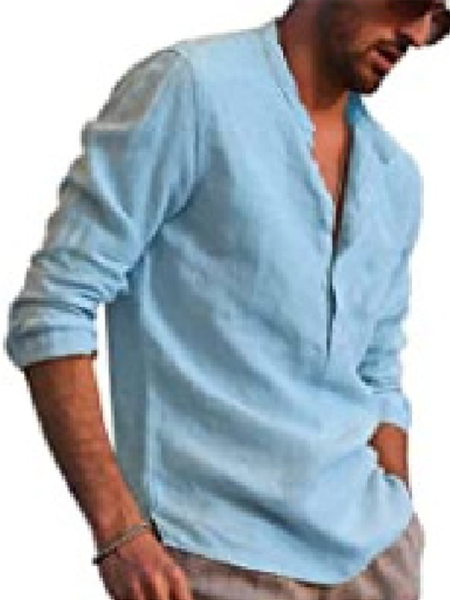 Mens Casual Long Sleeve Linen Henley T-Shirt Loose Fit Solid Beach Yoga Top