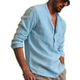 thumbnail image 1 of Innerwin Shirts Button Down Mens Tops Holiday Henley Neck Plain Blouse Light Blue L, 1 of 2