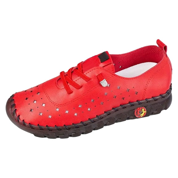 YLYL Women's Leather Flat Shoes Soft Bottom Breathable Round Head Non-Slip Mom Nurse Loafers