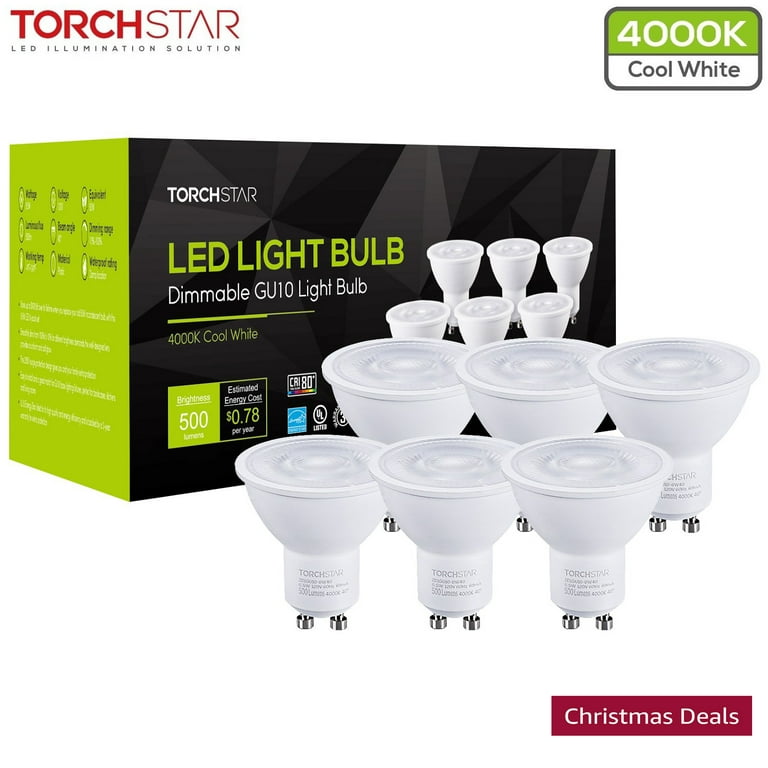 Shaded vand blomsten Tranquility TorchStar Dimmable LED MR16 GU10 Base Light Bulb, 6.5W (50W Equivalent),  500lm, 4000K Cool White, Pack of 6 - Walmart.com