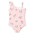 thumbnail image 6 of Serdomi Little Girls Pink Strawberry Print One-Piece Swimsuit Asymmetrical Ruffle Bathing Suit Size 8, 6 of 7