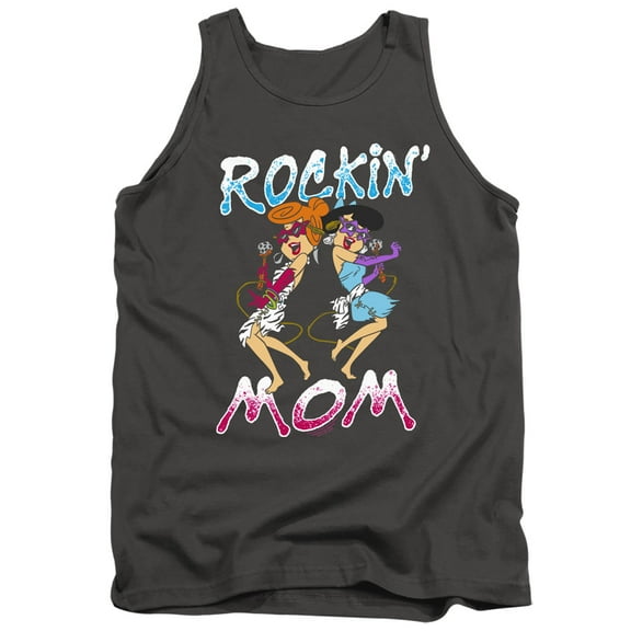 Flintstones Rockin' Mom Unisex Adult Tank Top,Charcoal, 2X-Large