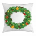 thumbnail image 1 of Christmas Decorations Throw Pillow Cushion Cover, Wreath Evergreen with Candy Cane Stockings Mistletoe Berries on Door, Decorative Square Accent Pillow Case, 24 X 24 Inches, Green White, by Ambesonne, 1 of 2