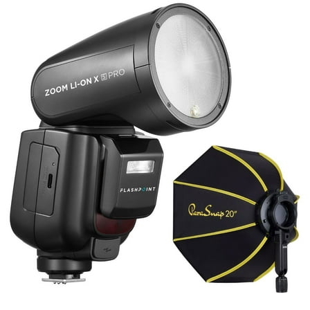 Flashpoint Zoom Li-on X PRO R2 TTL On-Camera Round Flash Speedlight For Sony (Godox V1 Pro) with Glow PS-B20K ParaSnap Octagonal Softbox (20")