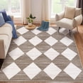 thumbnail image 3 of 9x12 Washable Area Rug for Living Room Dining Room Neutral Area Rug for Nursery Distressed Checkered Carpet Stain Resistant Farmhouse Floor Cover Brown Rugs, 3 of 8