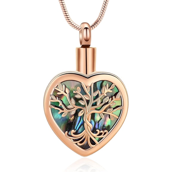Tree of Life Urn Necklace for Ashes Heart Cremation Jewelry with Imitation Gemstone / Heart Urn Ashes Keepsake Necklace for Women Ashes Holder with Funnel Filler Jewelry