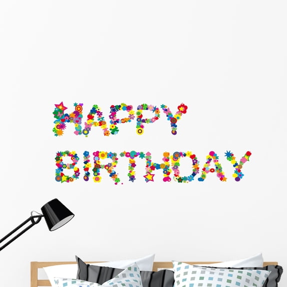 Happy Birthday Wall Decal by Wallmonkeys Peel and Stick Graphic (48 in W x 34 in H) WM146060