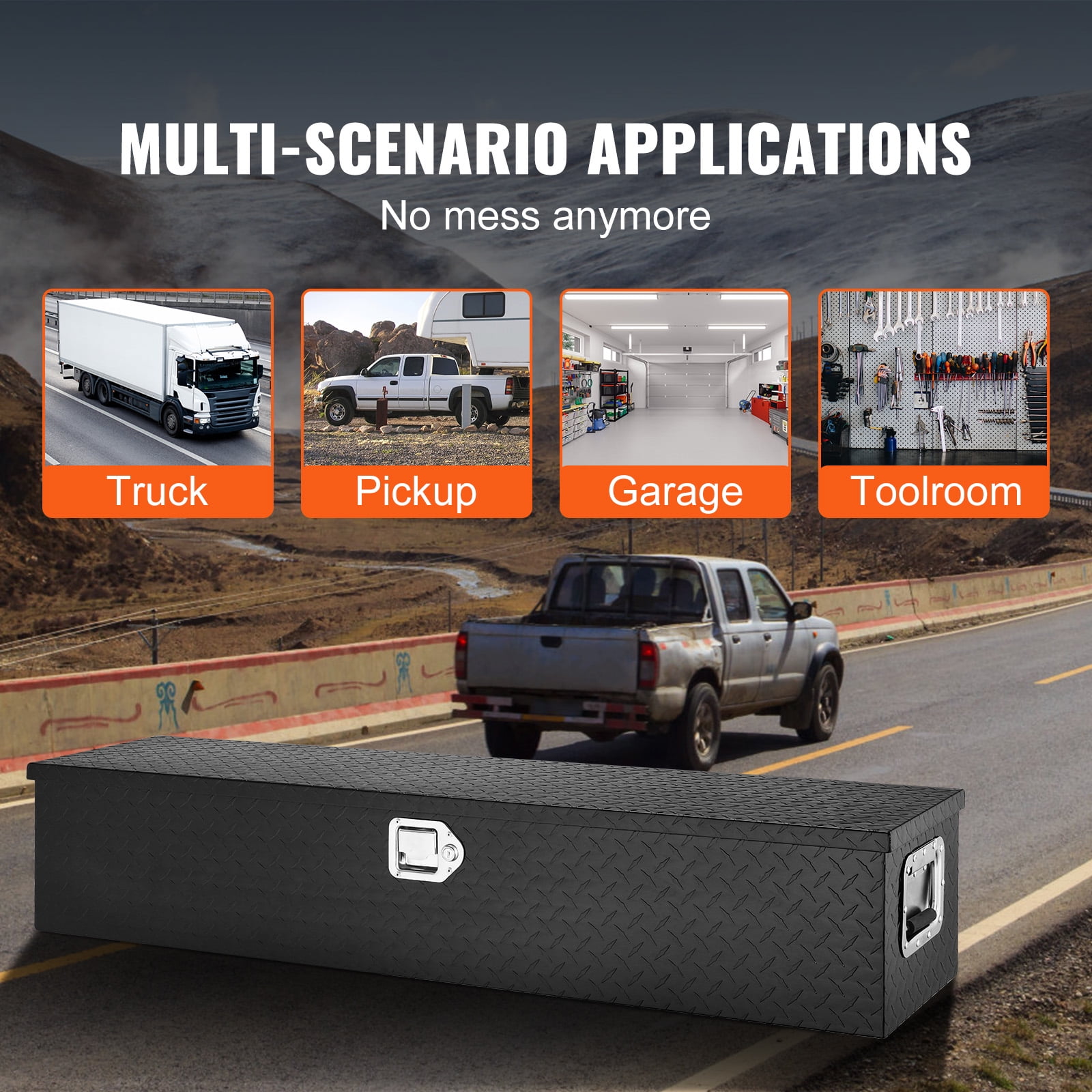 VEVOR 48"x15"x15" Heavy Duty Aluminum Bar Tread Tool Box for Pick Up Truck Bed