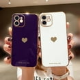 thumbnail image 2 of Funda de silicona compatible con iPhone 12 para niñas y mujeres, con diseño de corazón de amor, con baño brillante, suave, con protección para cámara elevada, a prueba de golpes, color morado oscuro., 2 of 8