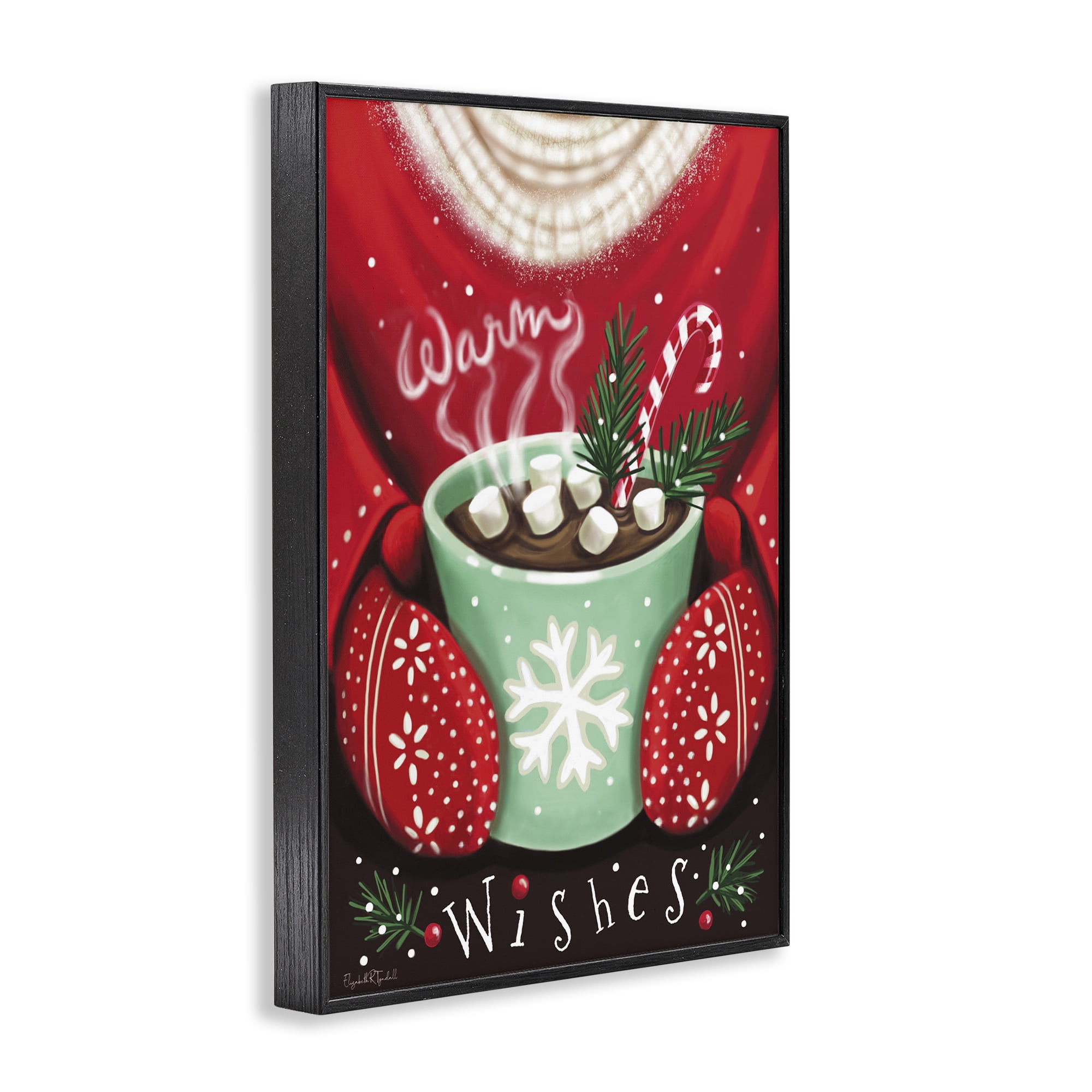Stupell Industries Warm Wishes Hot Cocoa Holiday Painting Black Framed Art Print Wall Art, 12 x 18