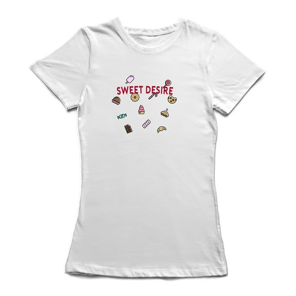 Sweet Desire Candy And Cookies Design Women White T-Shirt, Female XX-Large