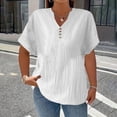 thumbnail image 2 of Plain T Shirts for Women Casual Solid Color Button V Neck Plus Size Short Sleeve Tee Summer Tops, 2 of 5