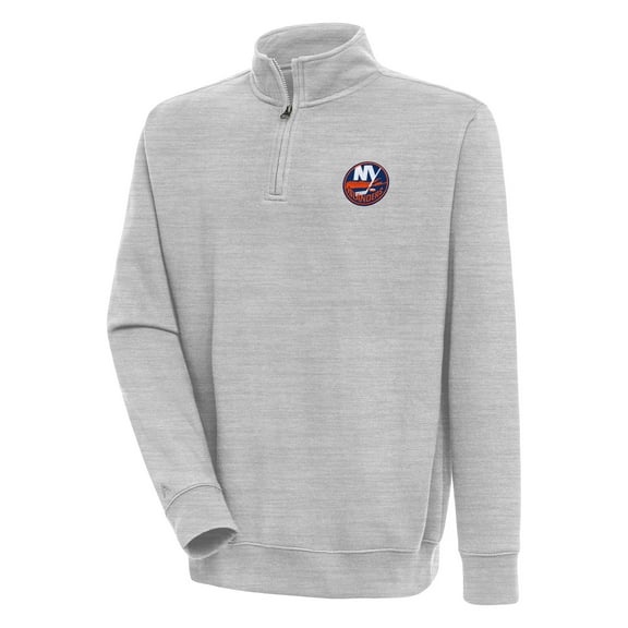 Men's Antigua Heather Gray New York Islanders Victory Quarter-Zip Pullover Top