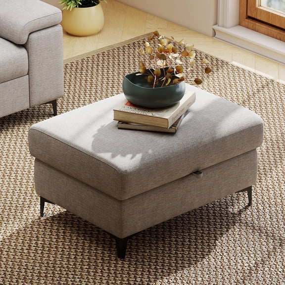 Modular Storage Ottoman for Sectional Sofa Chenille Upholstered Footrest Stool for Living Room Gray