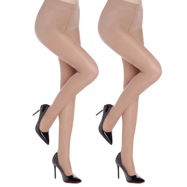 G&Y 2 Pares de Pantimedias Top Control para Mujer - Medias Transparentes 40D Soporte Control Barriga, Nude XL
