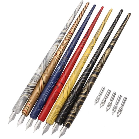 SIPLIV Professional Manga Gothic Pen Dip Pen Calligraphy Drawing Pen Kit, 7 Pen Holders Handles, 12 Nibs (7 Fountain Pen Nib, 5 Flat Nib) - 7 Pcs C