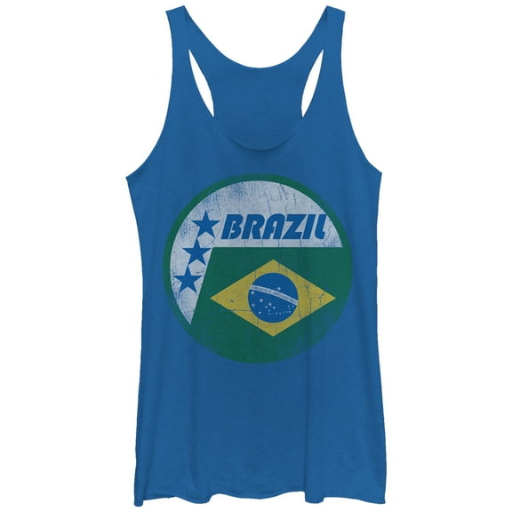 Women's Lost Gods Brazil Flag Circle  Racerback Tank Top Royal Blue Heather X Large