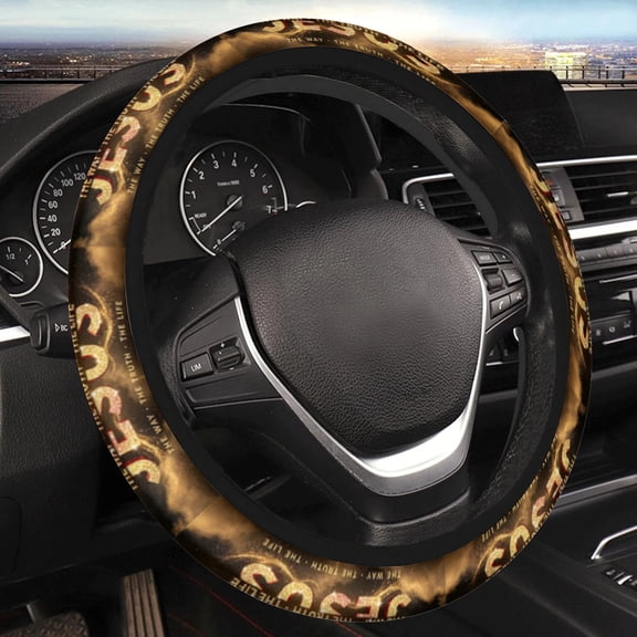 Car Steering Wheel Cover for Women Men, Non-Slip Breathable Steering Wheel, Gold Jesus The Way The Truth The Life Steering Wheel Protector, Car Accessories, Universal 14" 02/2-15" Fit Auto, Suvs