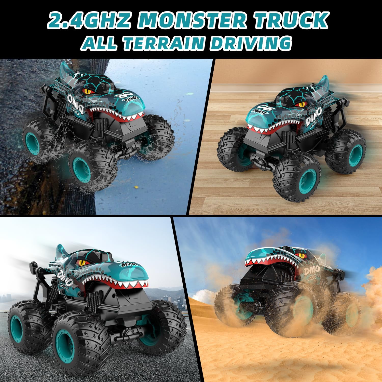 VKFVKF RC Monster Truck Toys, Remote Control Cars for Kids, 1:20 Dinosaur RC Cars with Light & Music,Stunt, 360° Spin, Walk Upright