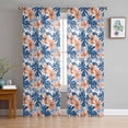 thumbnail image 3 of Sheer Curtains 72 inches Long, Orange Flowers Navy Blue Leaves Watercolor Tropical Plants Light Filtering Sheer Window Curtains Rod Pocket Voile Drapes for Bedroom Living Room, 52"W x 72"L 2 Panels, 3 of 7