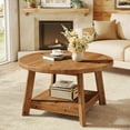 thumbnail image 3 of Finmind 31.5" Solid Wood Round Coffee Table, 2-Tier Cocktail Table for Living Room, Vintae Brown, 3 of 7