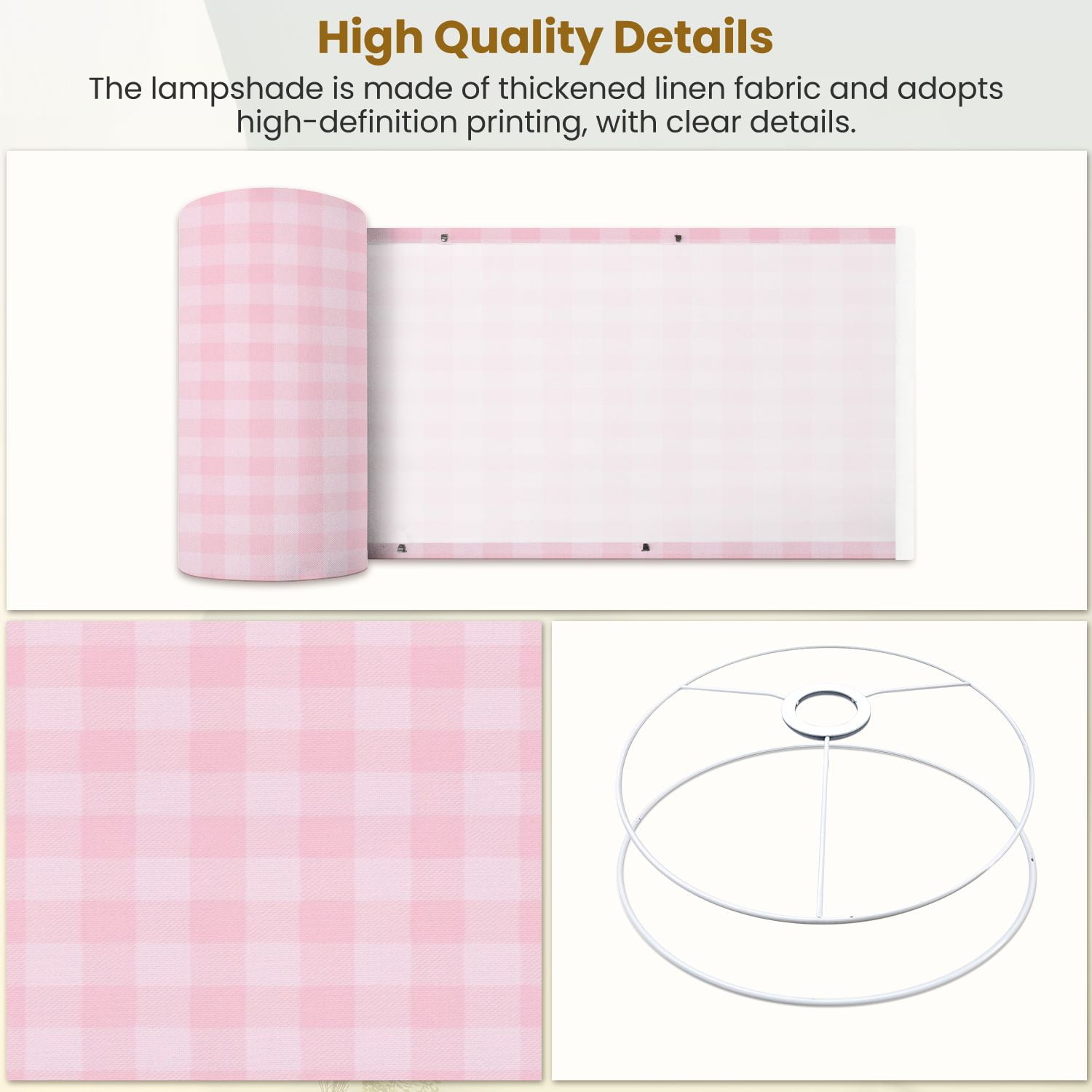 Linen Drum Lampshades Pink Gingham Checkered Seamless Soft Romantic Checkered Valentine 13"x13"x10" Light Shade for Table Lamps Floor Lamp Shades Lampshade Replacement Assembly Required