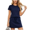thumbnail image 2 of dazeni Womens Lounge Sets 2 Piece Summer Outfits Loose Casual Short Sleeve T Shirts and Drawstring Skirts Dark Blue L, 2 of 6