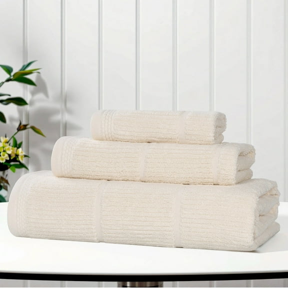 Superior Milo Smart Twist Cotton Medium Weight 3 Piece Towel Set, Ivory