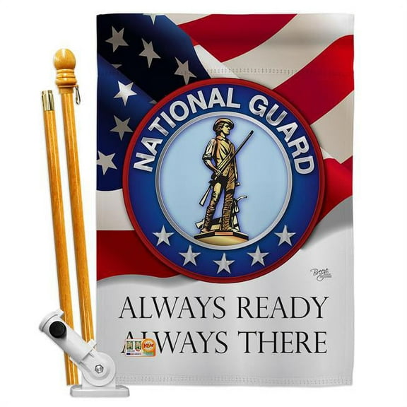 Breeze Decor BD-MI-HS-108020-IP-BO-D-US15-BD 28 x 40 in. National Guard Americana Military Impressions Decorative Vertical Double Sided House Flag Set with Pole Bracket Hardware