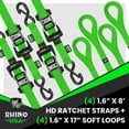 thumbnail image 4 of Rhino USA 1.6" x 8' Heavy Duty Ratchet Tie-Down Set with S Hooks - 5,208lb Break Strength (Green 4pc), 4 of 7
