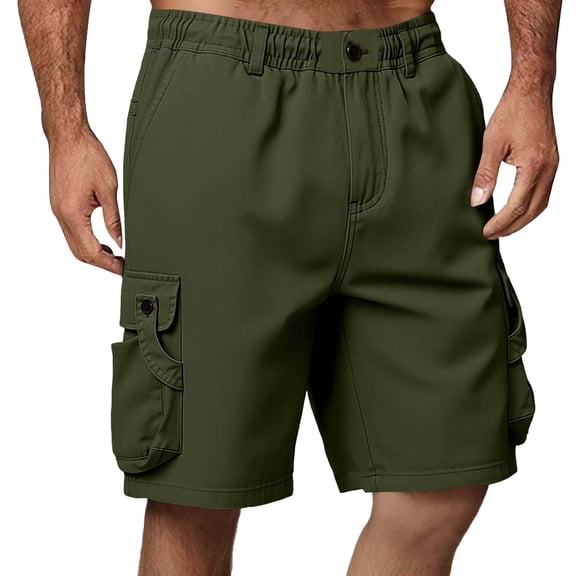 Yaoyar Cargo Shorts for Men Casual Summer Hiking Pants Elastic Waist Big and Tall Knee Length Multi-Pockets Bermuda Shorts