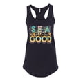 thumbnail image 2 of Wild Bobby Sea The Good Surfboard Sun Rise Good Vibes Nature Lover Women Racerback Tank Top, Black, Small, 2 of 6