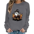 thumbnail image 5 of Inverlee Womens Halloween Sweatshirts Funny Pumpkin Ghost Print T-shirt Stretch Round Neck Sweatshirt Long Sleeve Dressy Casual Pullover Tops Halloween Party Supplies, 5 of 6