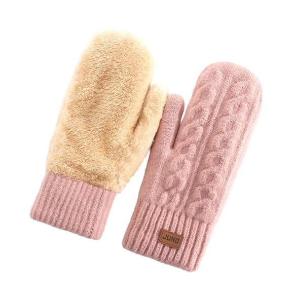 Xfvqtps Winter Mittens for Women Knit Fluffy Solid Color Plush Lined Thermal Warm Outdoor Winter Gloves Pink