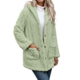 thumbnail image 4 of Tusihei Women's Collared Hooded Long Sleeve Fuzzy Coat Warm Button Down Cardigan Outerwear Casual Fall Winter Solid Sweater Jacket, Green L, 4 of 8