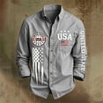 thumbnail image 4 of Boys Vintage Western Style Button Down Shirts, Kids USA Flag Embroidery Print Long Sleeve Collared Casual Top for Independence Day Holiday Wear(Grey,6-7 Years), 4 of 4