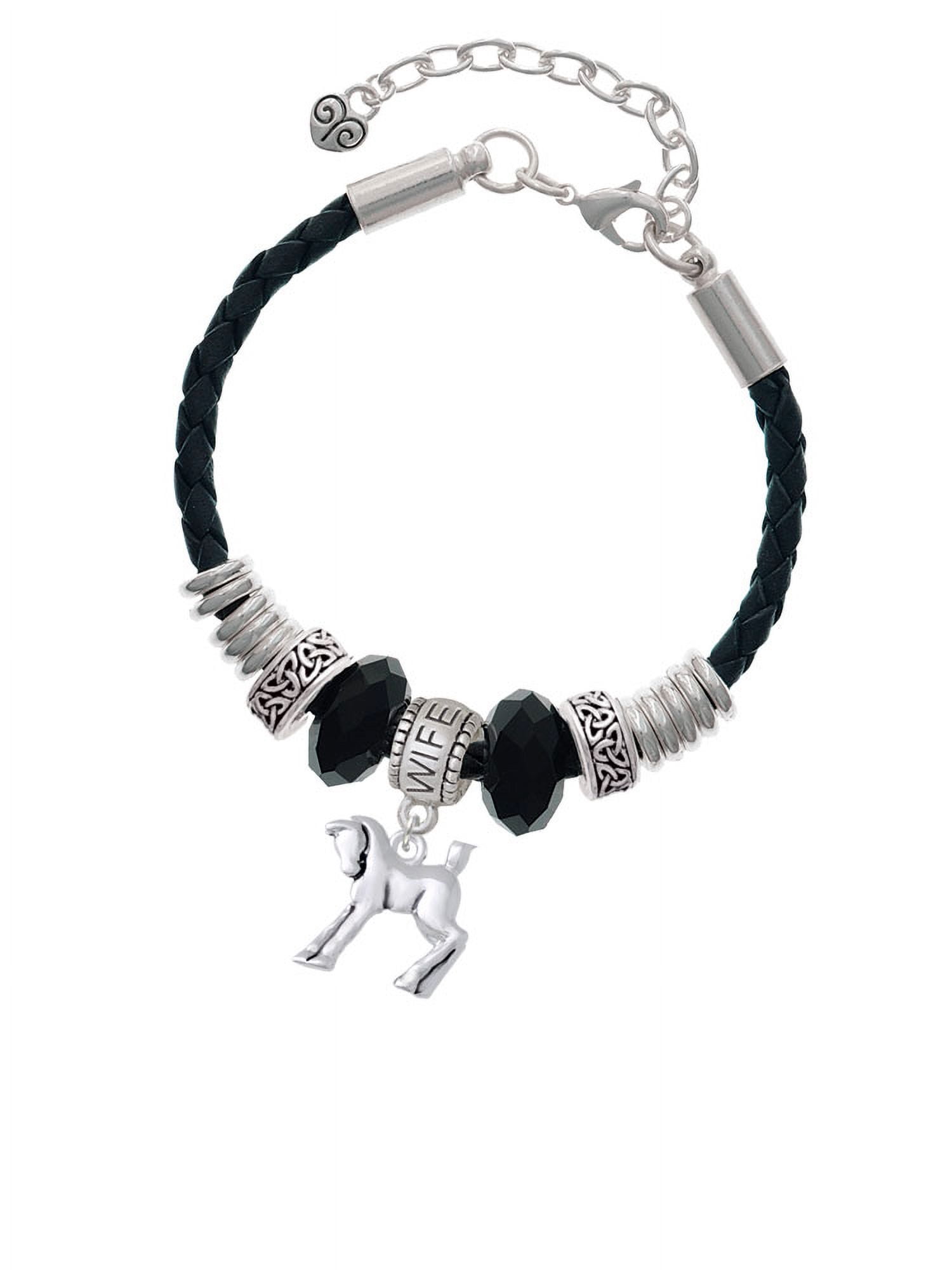 Delight Jewelry Silvertone Equestrian Horse Wife Celtic Knot Leather Bead Bracelet, 7"+2" Extender